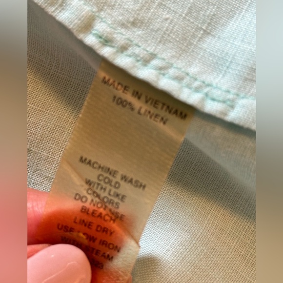 Sz M Chaus Sport light teal 100% linen button front top blouse easy breezy - Picture 6 of 7